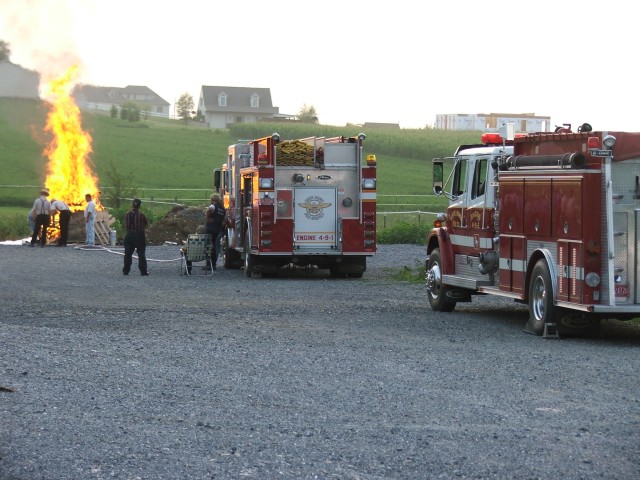 Getting ready to start Pyrocap training with Engines 4-9-1 & 4-9-2 at the Stoltzfus farm... 2005